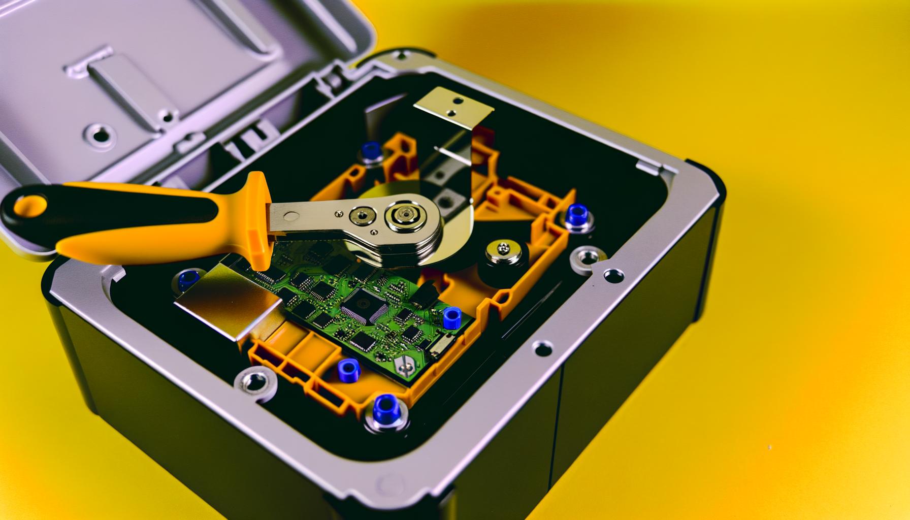 Industrial-grade hard drive shredding equipment in action